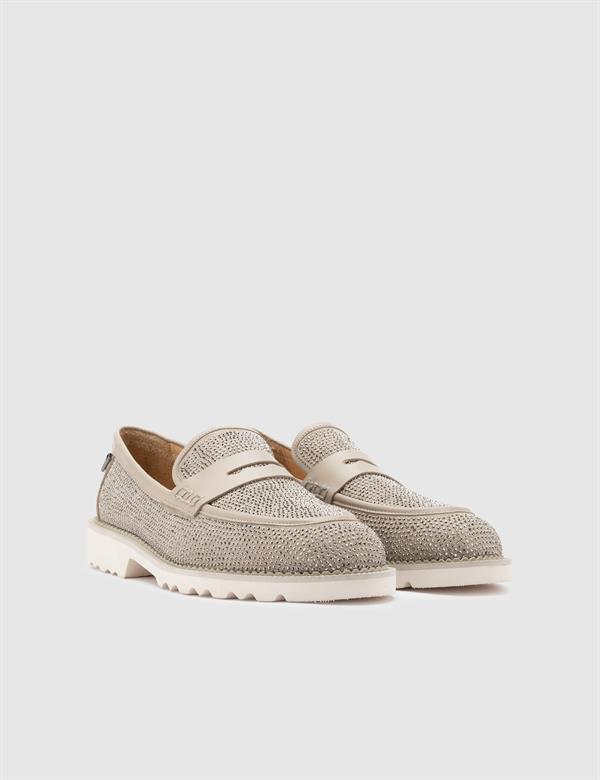 Ekala Mink Suede Leather Women's Loafer with Stones