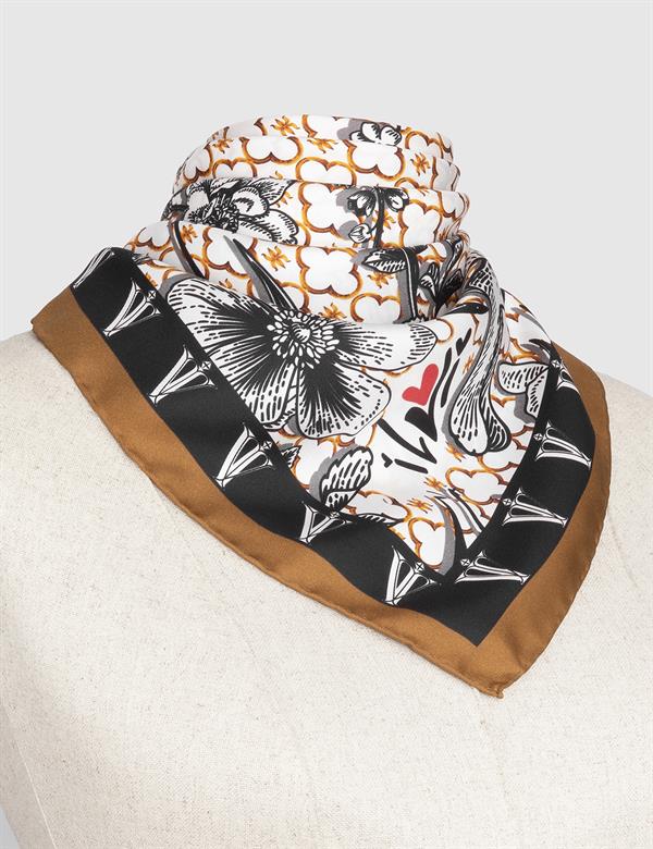 Eksjo Bronze-Black-Cream Silk Twill Women's Scarf