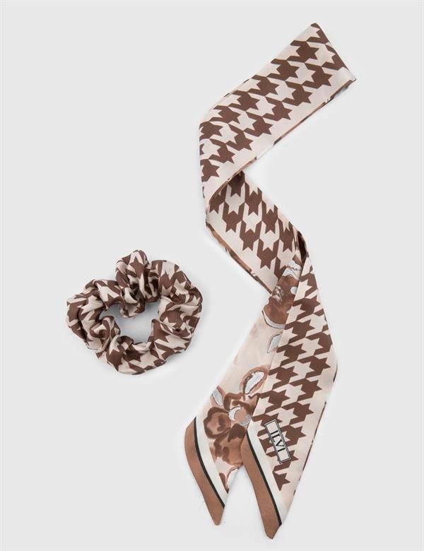 Eliana Beige-Brown Silk Twill Women's Hair Tie