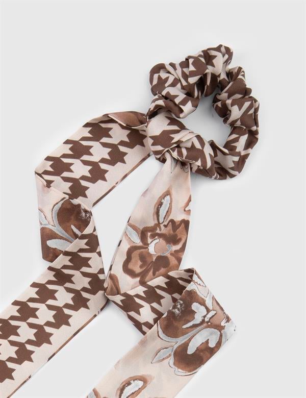 Eliana Beige-Brown Silk Twill Women's Hair Tie