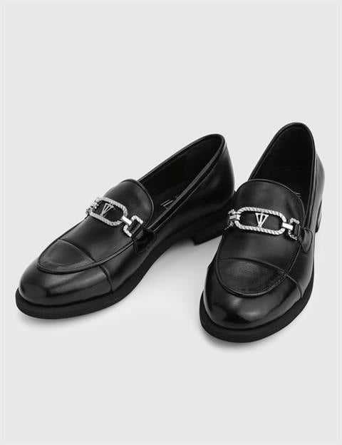 Elinor Hakiki Rugan Deri Siyah Kadın Loafer
