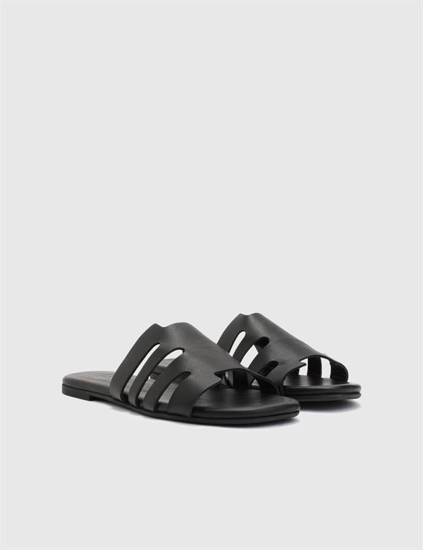 Elista Black Leather Women's Slide