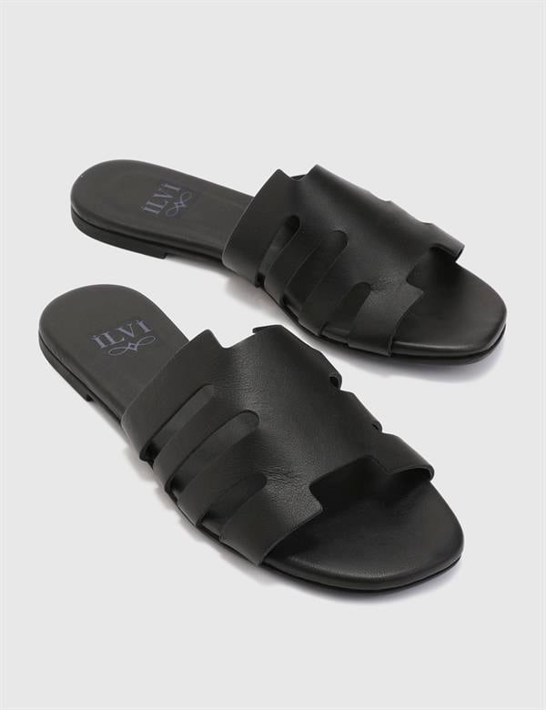 Elista Black Leather Women's Slide