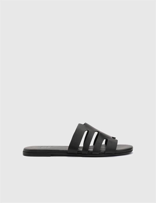 Elista Black Leather Women's Slide