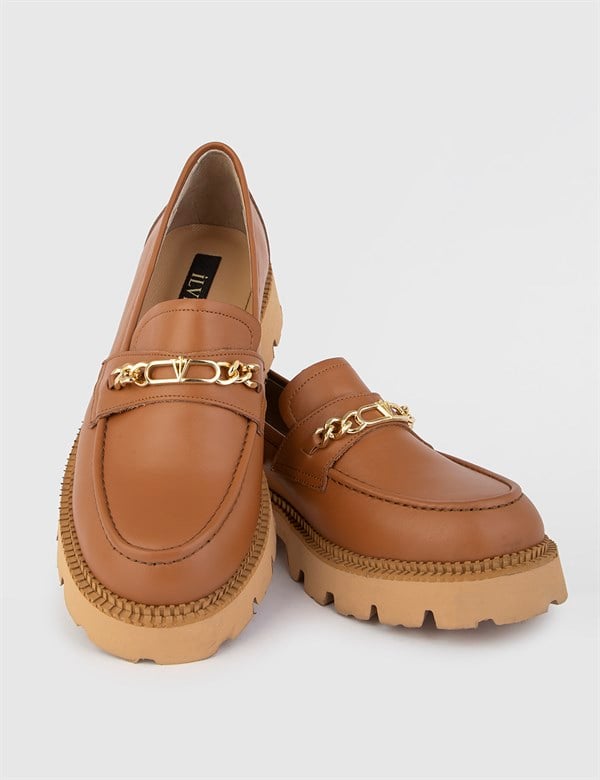 Erin Hakiki Deri Kadın Taba Loafer Ayakkabı