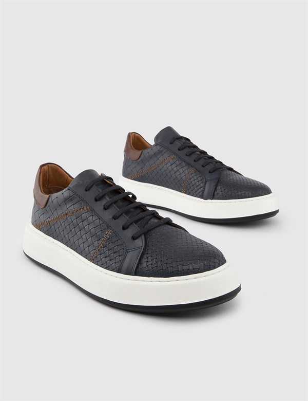 Eskil Navy Blue-Brown Leather Men's Sneaker