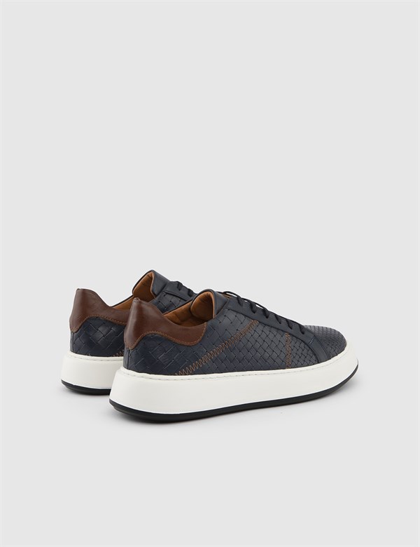 Eskil Navy Blue-Brown Leather Men's Sneaker