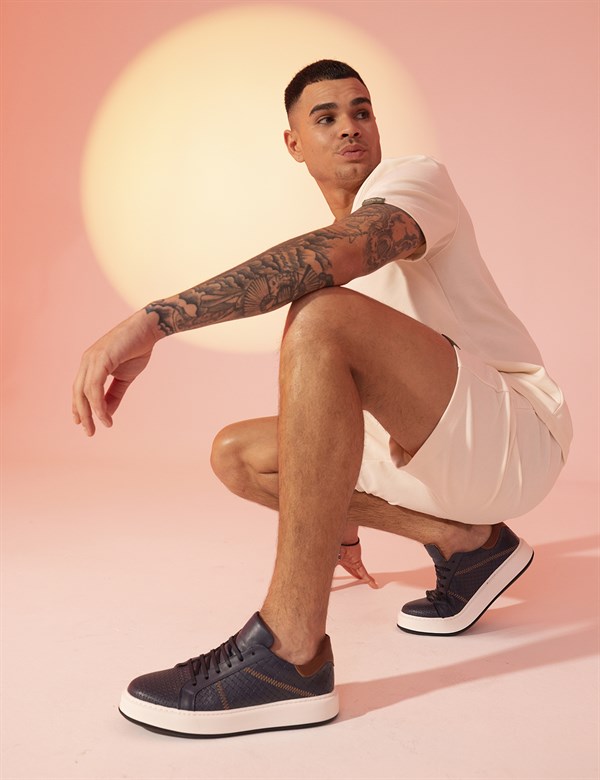 Eskil Navy Blue-Brown Leather Men's Sneaker