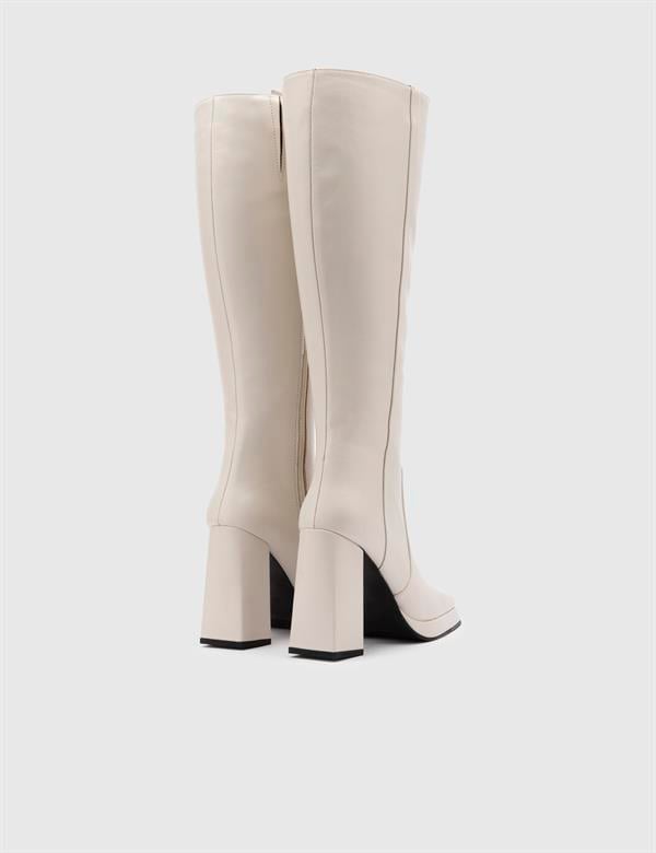 Espen Beige Leather Women's Heeled High Boot