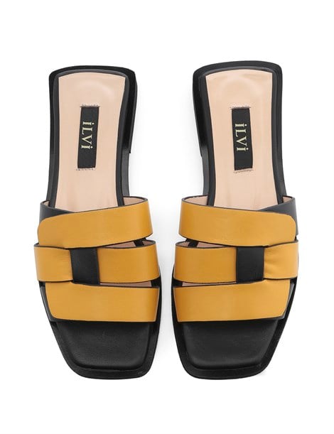 Eves Women's Slipper Mustard-Black Leather