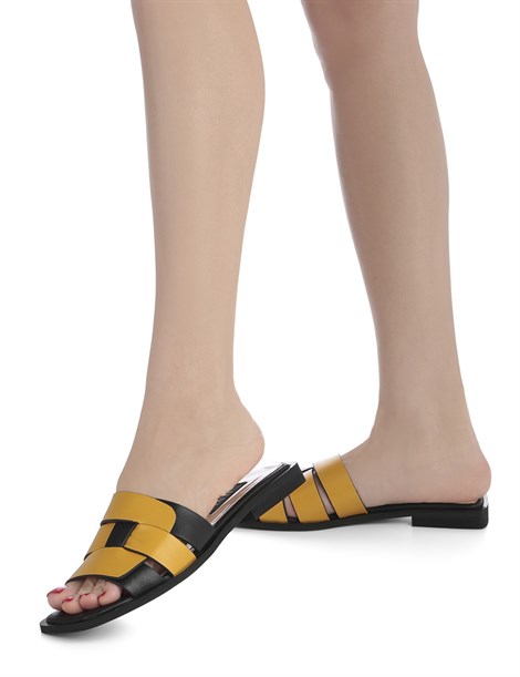 Eves Women's Slipper Mustard-Black Leather