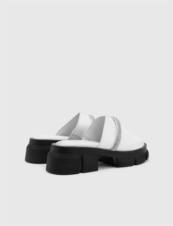 Fialka White Leather Women's Heeled Slide