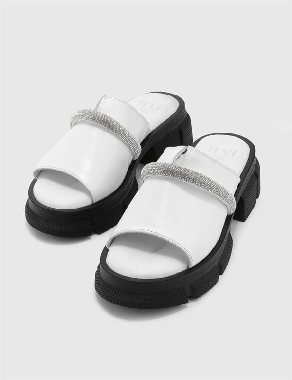Fialka White Leather Women's Heeled Slide
