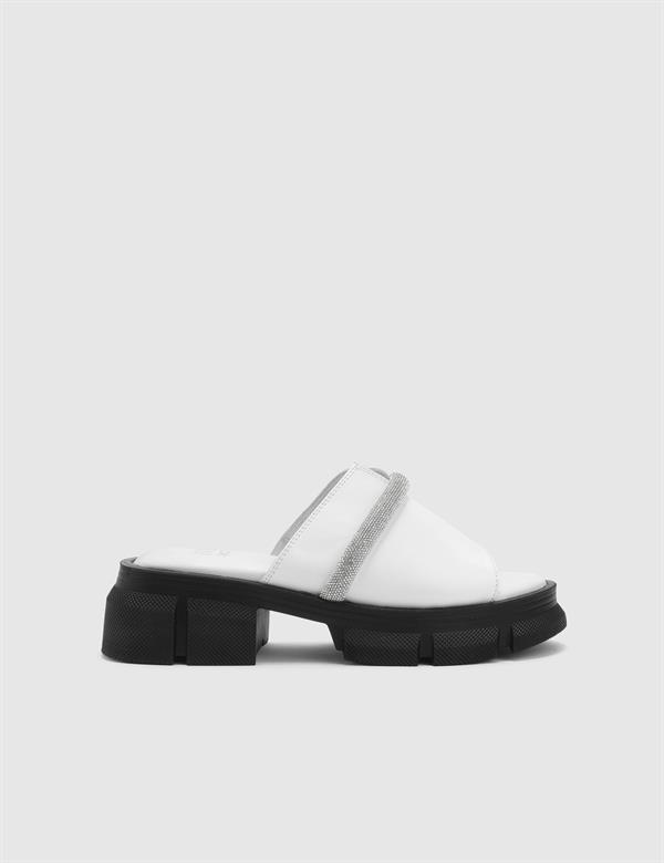 Fialka White Leather Women's Heeled Slide