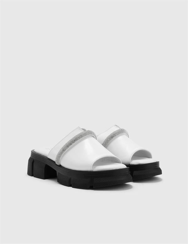 Fialka White Leather Women's Heeled Slide