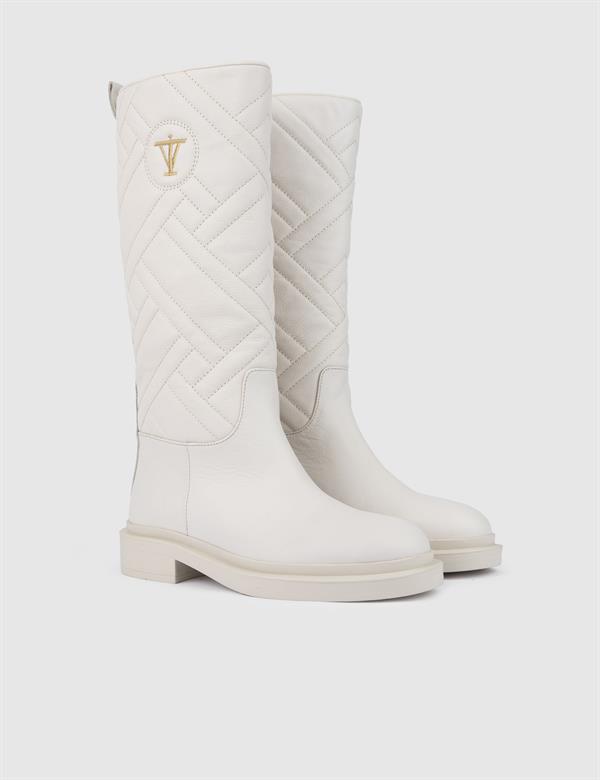 Gogi Beige Leather Women's High Boot
