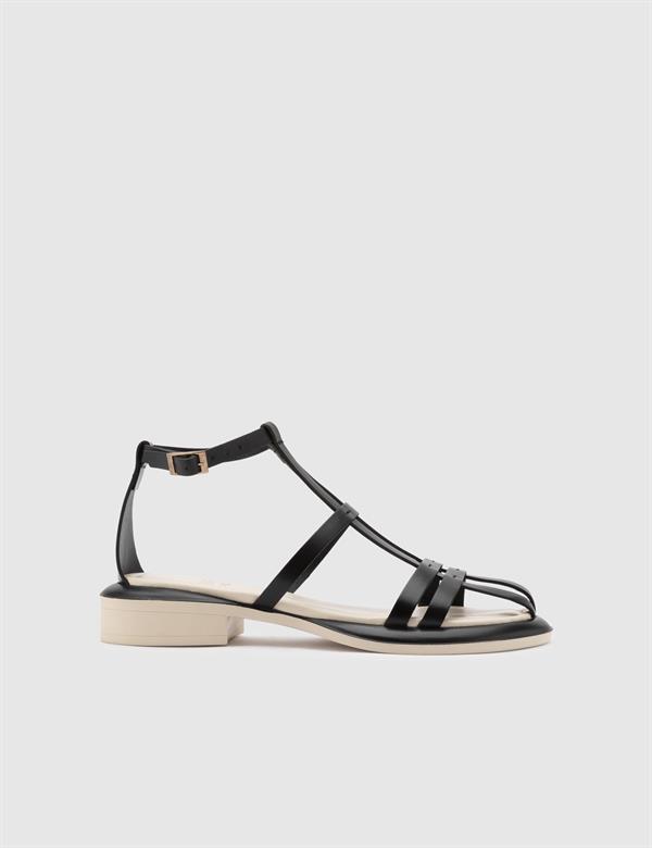Graz Black Leather Women's Sandal