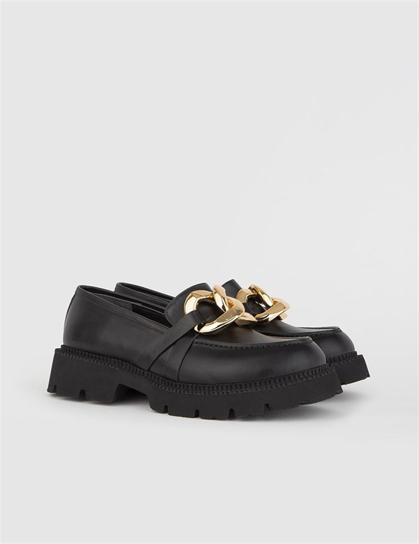 Guta Black Leather Women's Loafer