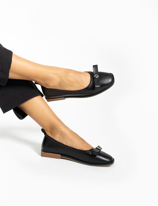 Haas Black Leather Women's Ballerina