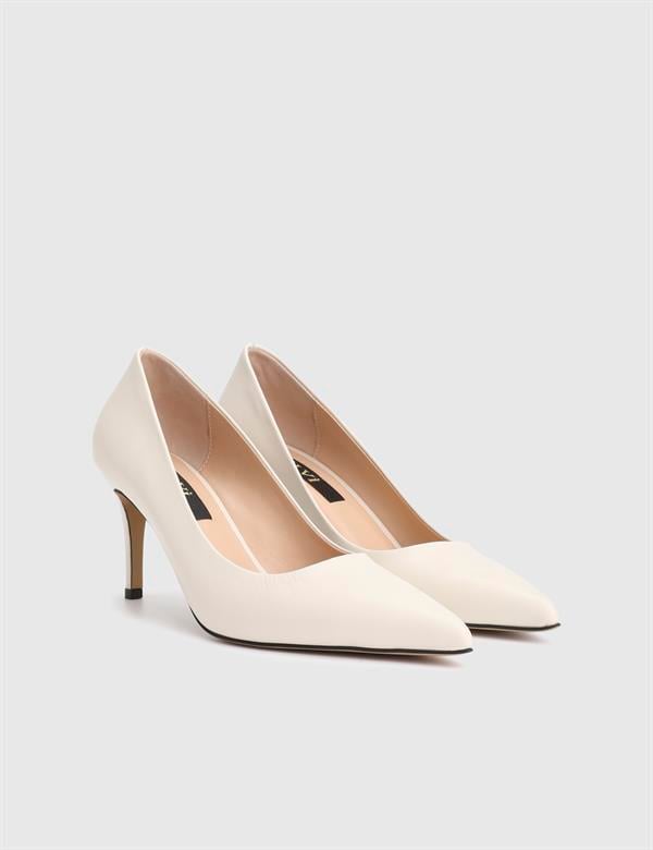 Haidee Hakiki Deri Bej Kadın Stiletto