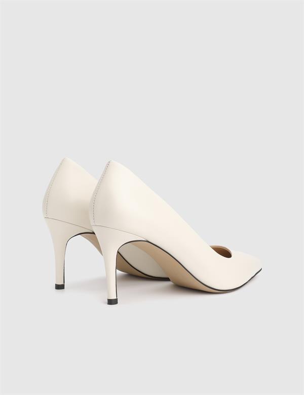 Haidee Hakiki Deri Bej Kadın Stiletto