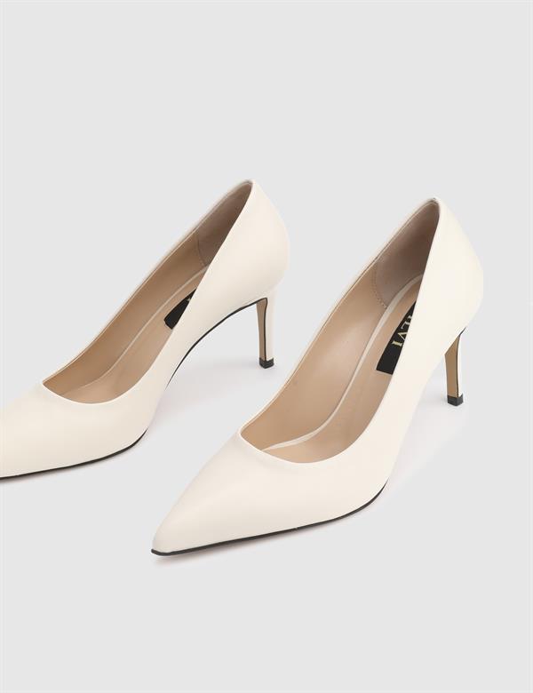 Haidee Hakiki Deri Bej Kadın Stiletto