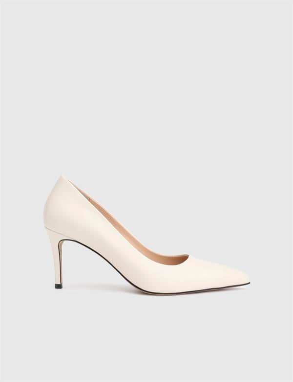 Haidee Hakiki Deri Bej Kadın Stiletto