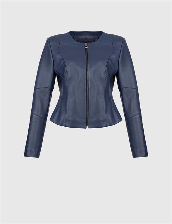 Hampus Navy Blue Women's Leather Jacket
