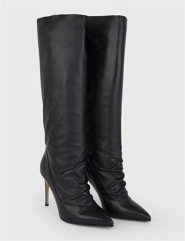 Held Black Leather Women's Heeled High Boot