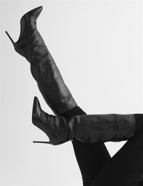 Held Black Leather Women's Heeled High Boot