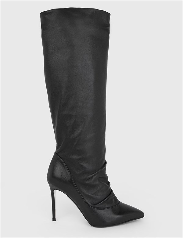 Held Black Leather Women's Heeled High Boot