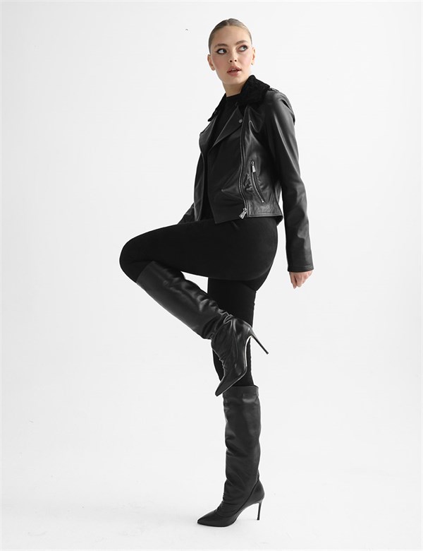 Held Black Leather Women's Heeled High Boot