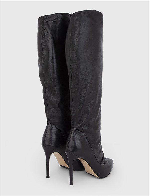 Held Black Leather Women's Heeled High Boot