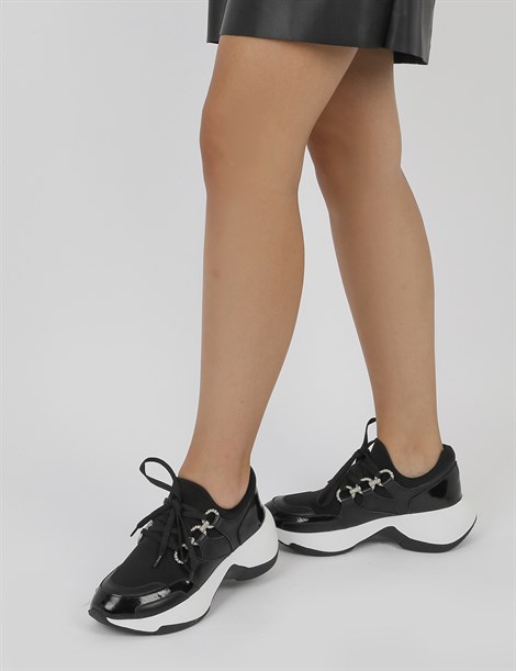 Hema Black Leather - Black Patent Leather Women's Sneaker