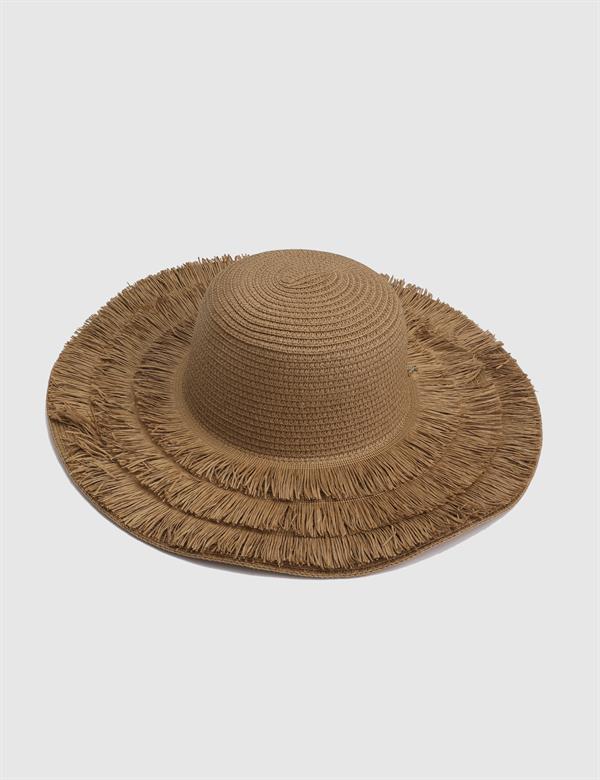 Hidone Beige Women's Straw Beach Hat