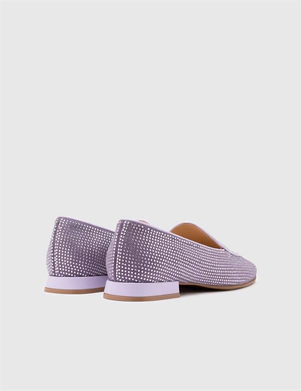 Himari Hakiki Süet Deri Taşlı Kadın Lila Loafer Ayakkabı