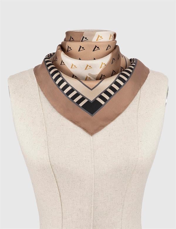 Hjo Brown Beige Cream Silk Twill Women's Scarf