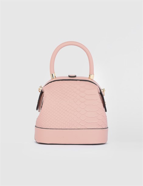 İlyasa Powder Pink Women's Handbag with Snake Print