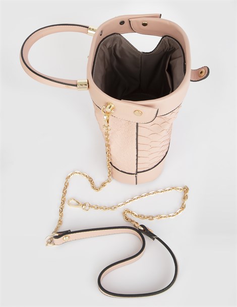 İlyasa Powder Pink Women's Handbag with Snake Print