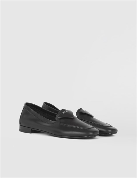 İnci Black Leather Women's Loafer