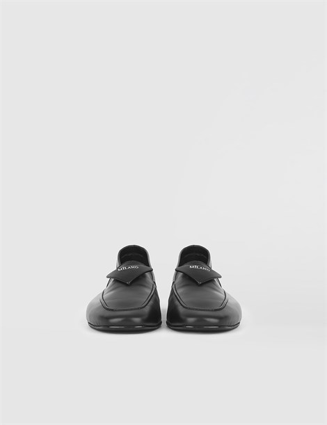 İnci Black Leather Women's Loafer