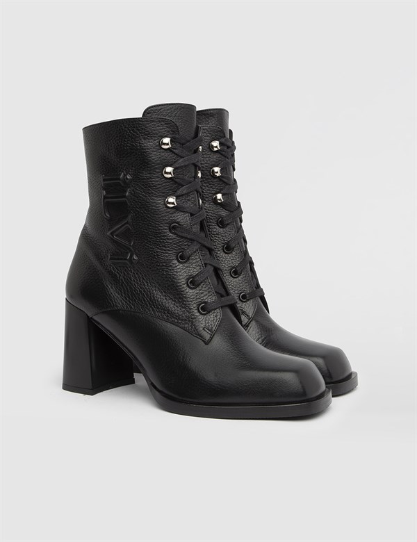 Issa Black Floater Leather Women's Heeled Boot