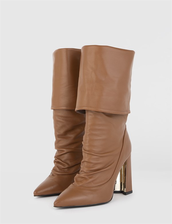 Jeremy Saddle Brown Leather Women's Heeled High Boot