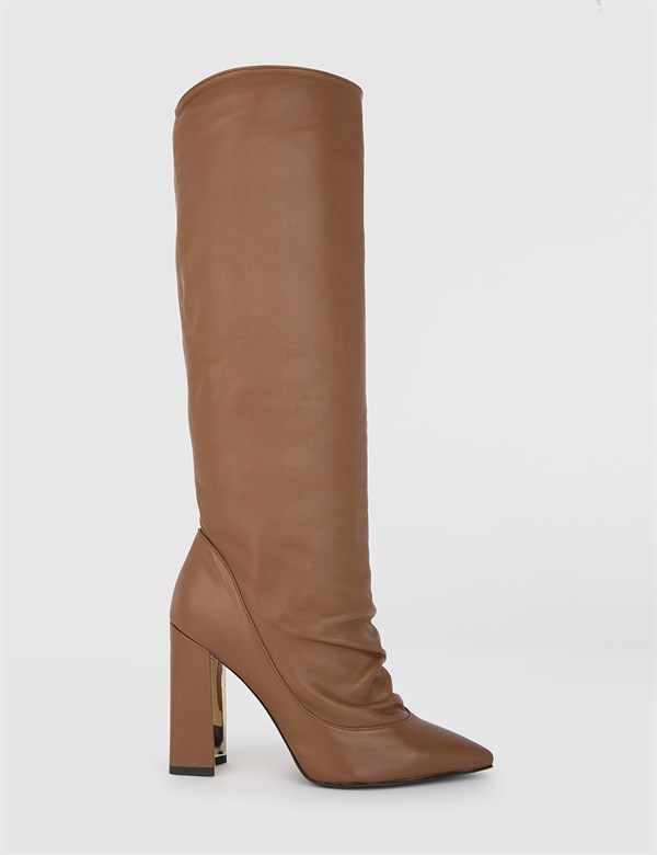 Jeremy Saddle Brown Leather Women's Heeled High Boot