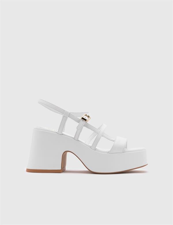 Judit White Leather Women's Heeled Sandal