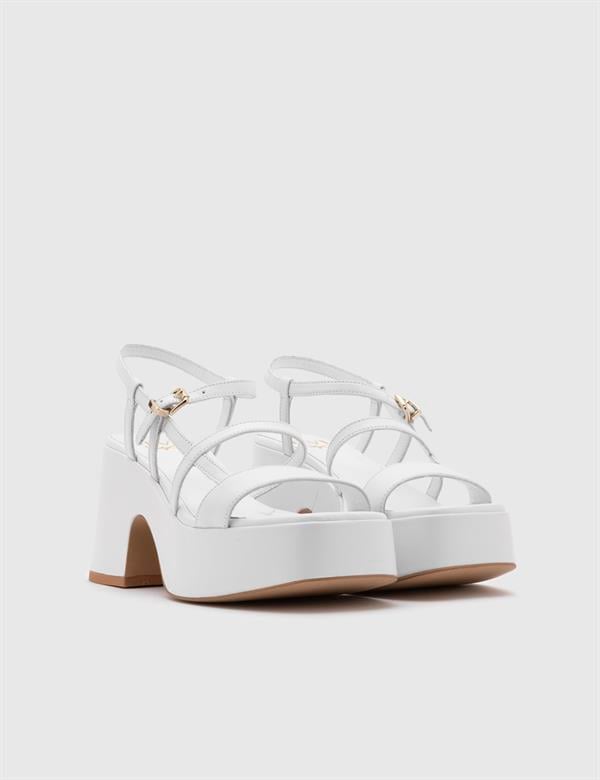 Judit White Leather Women's Heeled Sandal