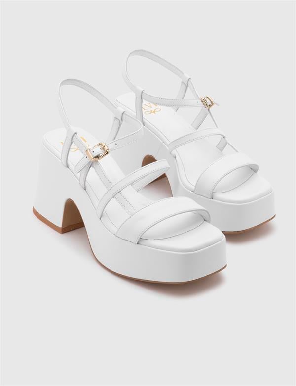 Judit White Leather Women's Heeled Sandal