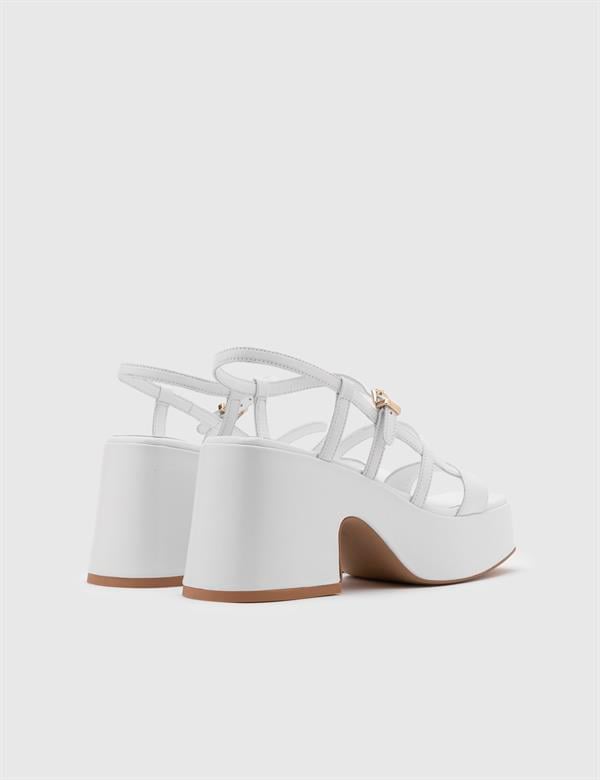 Judit White Leather Women's Heeled Sandal