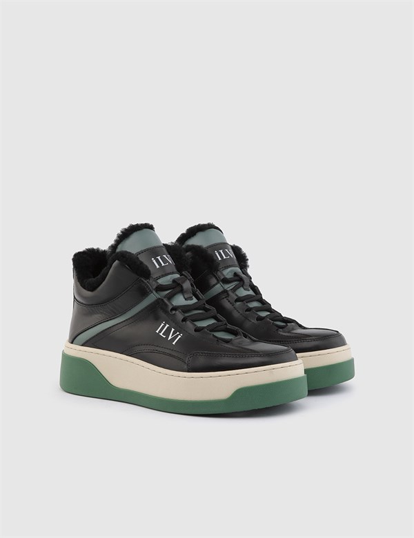 Kaja Black-Green Leather Women's Boot