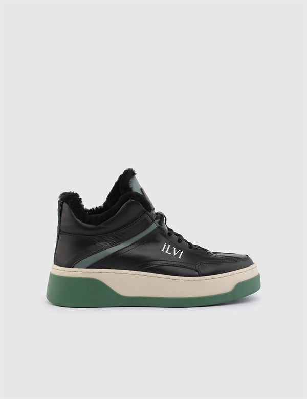 Kaja Black-Green Leather Women's Boot